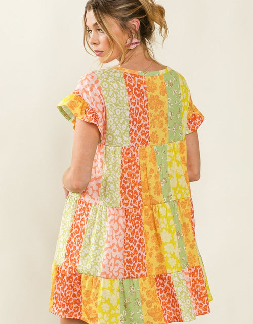 Load image into Gallery viewer, BiBi Leopard Short Sleeve Tiered Dress

