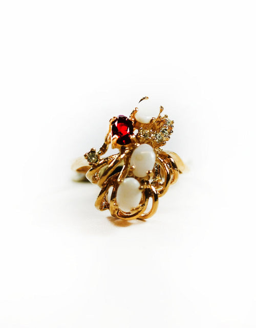Load image into Gallery viewer, Vintage Genuine Opals Cluster with Austrian Crystals 18k Yellow Gold Plated Cocktail Ring by PVD Vintage Jewelry
