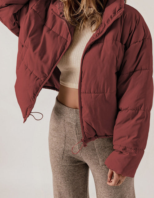 Load image into Gallery viewer, Zip Up Collared Neck Long Sleeve Winter Coat

