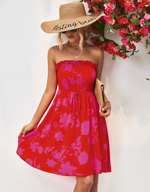 Load image into Gallery viewer, Floral Frill Trim Strapless Smocked Dress
