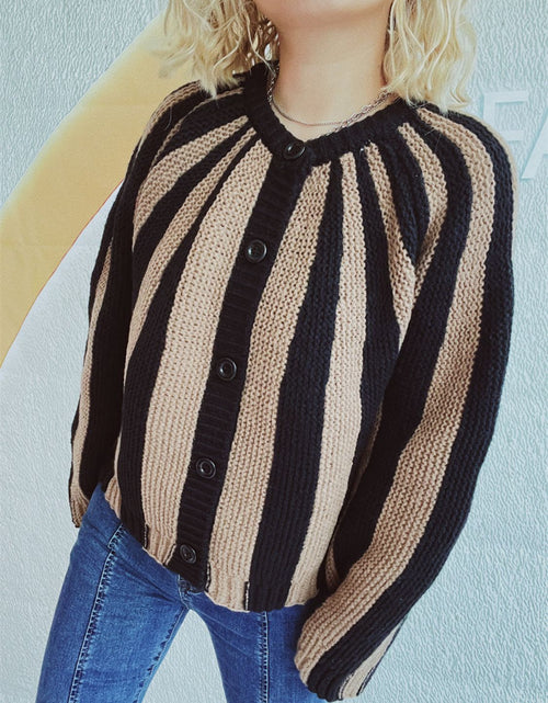 Load image into Gallery viewer, Contrast Stripes Button Down Long Sleeve Cardigan

