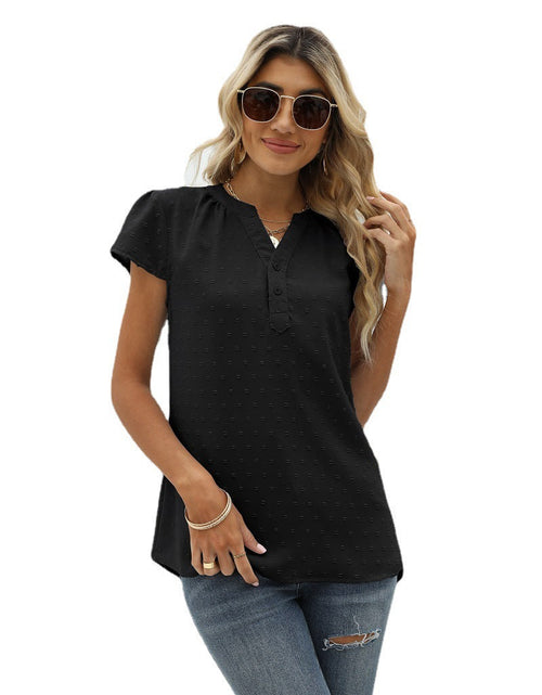 Load image into Gallery viewer, Swiss Dot Notched Neck Short Sleeve Top
