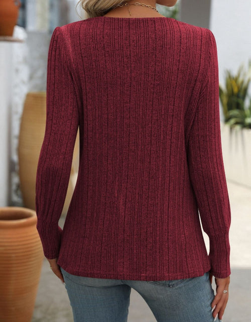 Load image into Gallery viewer, Mandy Decorative Button Striped Square Neck Long Sleeve T-Shirt
