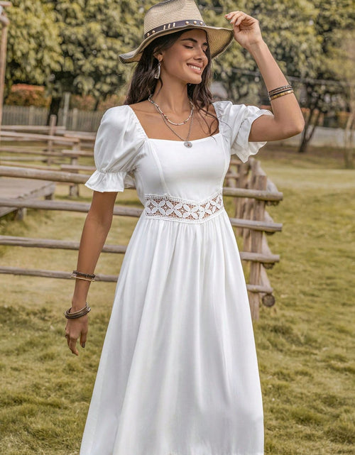 Load image into Gallery viewer, Square Neck Flounce Sleeve Midi Dress
