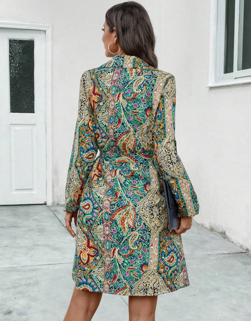 Load image into Gallery viewer, Printed Collared Neck Long Sleeve Dress
