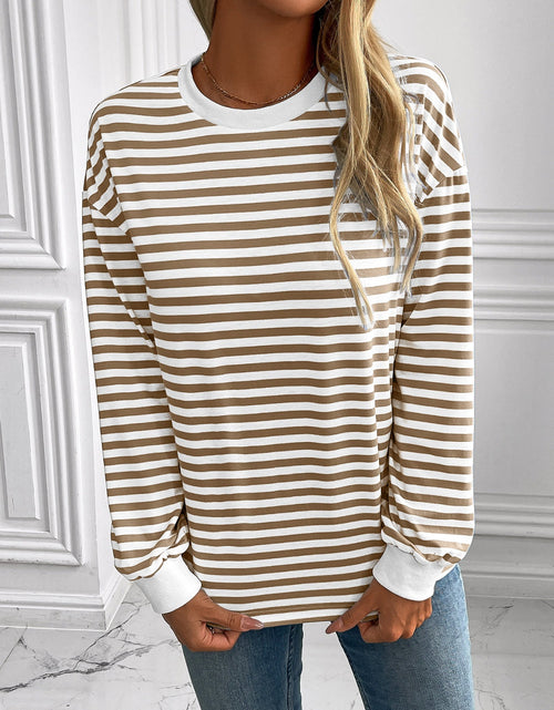 Load image into Gallery viewer, Ivy Lane Striped Round Neck Long Sleeve Sweatshirt
