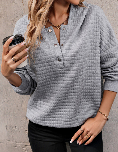 Load image into Gallery viewer, Perfee Waffle-Knit Half Button Hoodie
