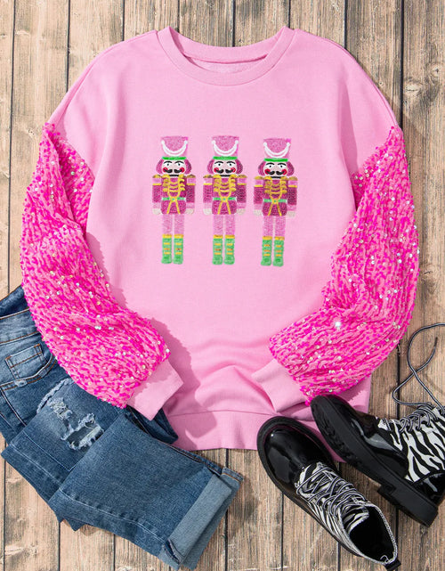 Load image into Gallery viewer, Sequin Nutcracker Dropped Shoulder Sweatshirt
