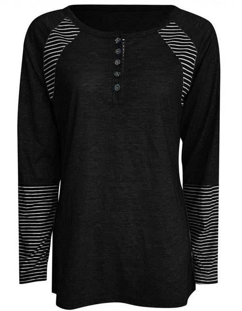 Load image into Gallery viewer, Full Size Striped Quarter Button Long Sleeve T-Shirt
