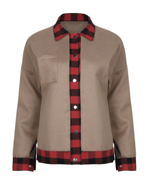 Load image into Gallery viewer, Plaid Trim Long Sleeve Jacket

