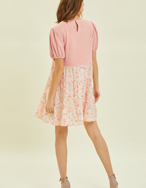 Load image into Gallery viewer, HEYSON Full Size Round Neck Floral Ruffle Hem Mini Dress
