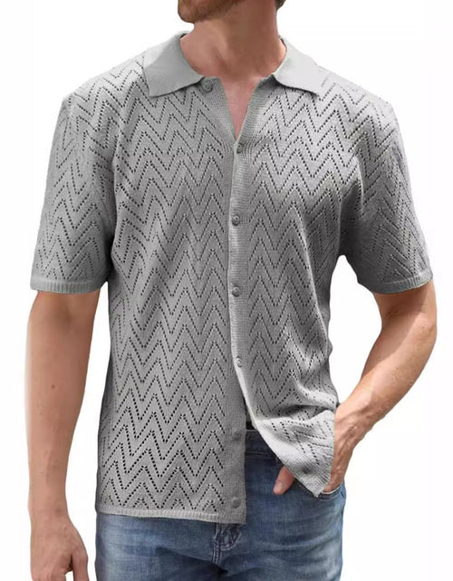 Load image into Gallery viewer, Men's Full Size Openwork Button Down Short Sleeve Shirt Plus Size
