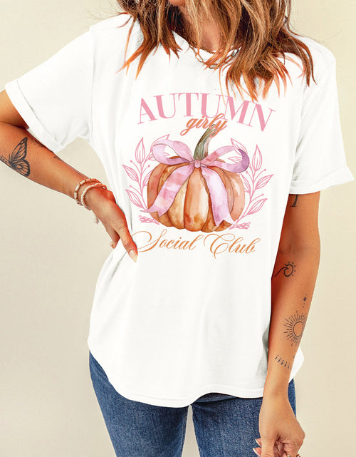Load image into Gallery viewer, Pumpkin Graphic Round Neck Short Sleeve T-Shirt
