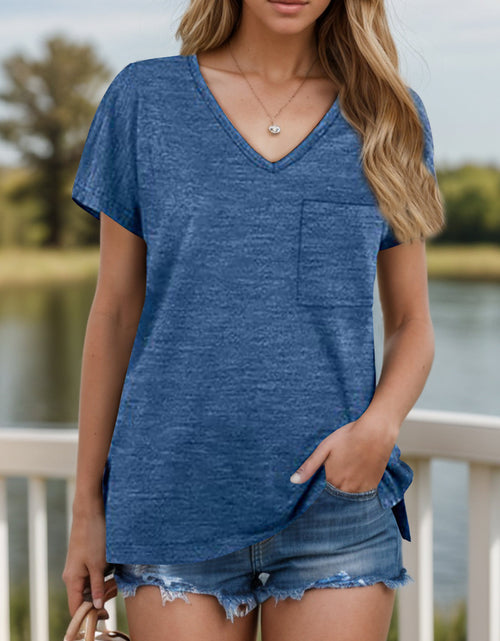 Load image into Gallery viewer, Pocketed Heathered V-Neck Short Sleeve T-Shirt
