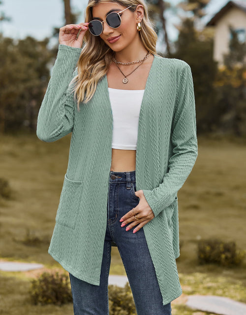 Load image into Gallery viewer, Cable-Knit Long Sleeve Cardigan with Pocket
