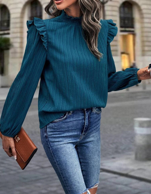 Load image into Gallery viewer, Mock Neck Ruffle Shoulder Blouse
