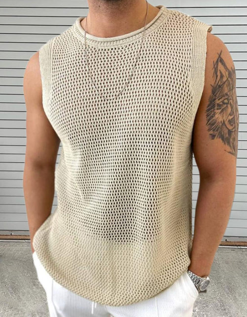 Load image into Gallery viewer, Men's Openwork Round Neck Sleeveless Knit Top
