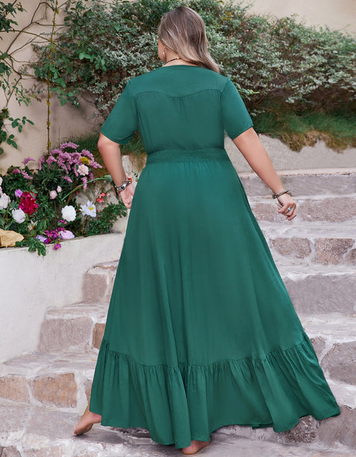 Load image into Gallery viewer, Plus Size Button Detail V-Neck Short Sleeve Maxi Dress
