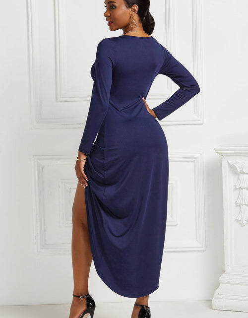 Load image into Gallery viewer, High-low Ruched Surplice Long Sleeve Dress
