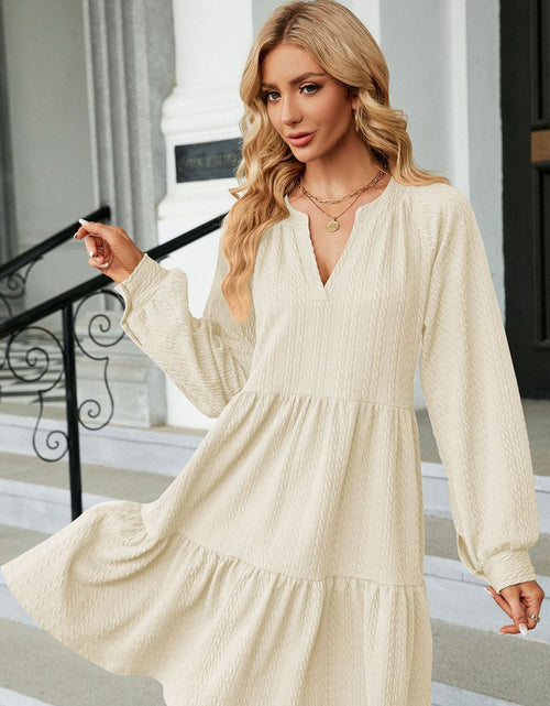 Load image into Gallery viewer, Notched Neck Long Sleeve Mini Dress
