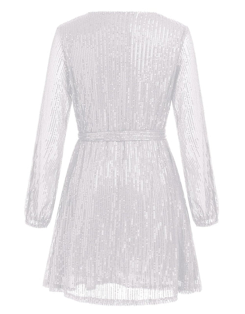 Load image into Gallery viewer, Sequin Tie Waist Long Sleeve Mini Dress
