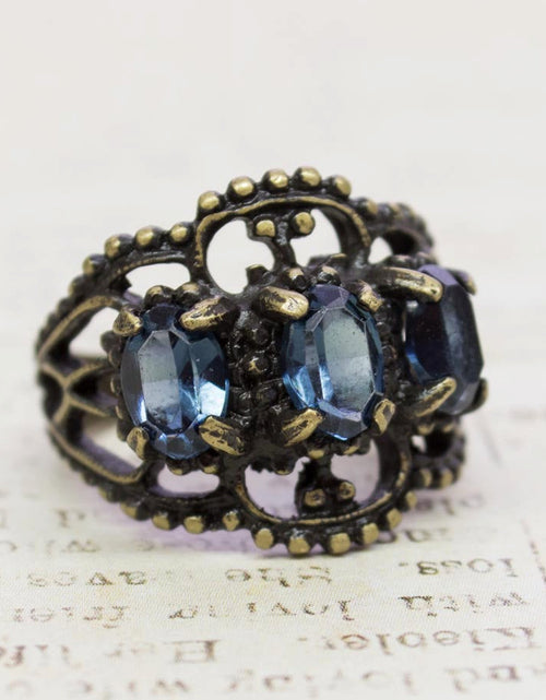 Load image into Gallery viewer, Vintage Ring Austrian Crystal Cocktail Ring Antique 18k Gold Womans Jewelry by PVD Vintage Jewelry
