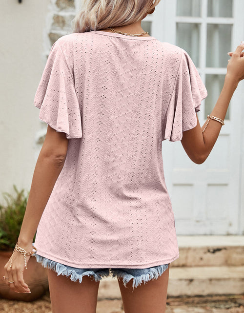 Load image into Gallery viewer, Round Neck Flutter Sleeve Blouse

