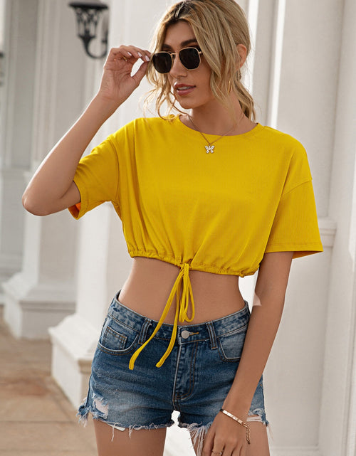 Load image into Gallery viewer, Ivy Lane Drawstring Round Neck Short Sleeve T-Shirt
