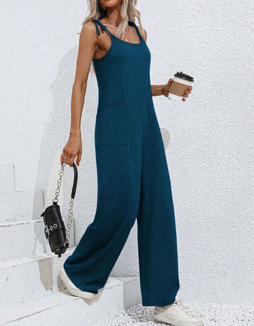 Load image into Gallery viewer, Scoop Neck Tie Shoulder Jumpsuit
