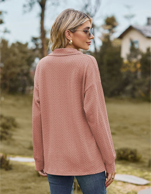 Load image into Gallery viewer, Collared Neck Cable-Knit Long Sleeve Blouse

