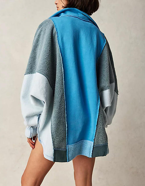 Load image into Gallery viewer, High-Low Exposed Seam Contrast Long Sleeve Sweatshirt
