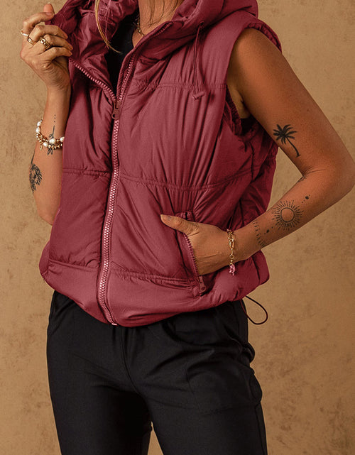 Load image into Gallery viewer, Drawstring Zip Up Hooded Vest Coat
