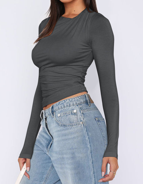 Load image into Gallery viewer, Ruched Asymmetrical Neck Long Sleeve T-Shirt
