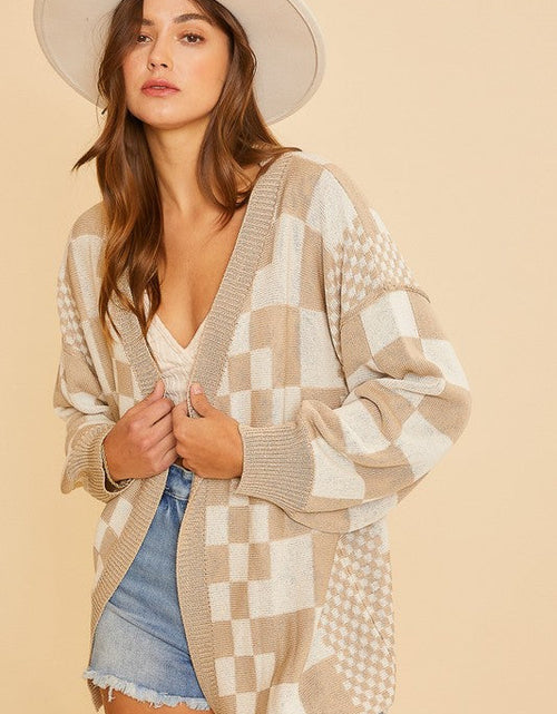 Load image into Gallery viewer, Annie Wear Checkered Open Front Drop Shoulder Cardigan

