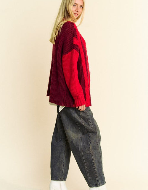 Load image into Gallery viewer, Davi &amp; Dani Cable-Knit Color Block Open Front Cardigan
