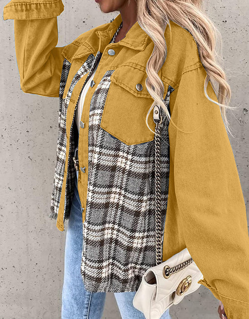 Load image into Gallery viewer, Plaid Button Up Dropped Shoulder Jacket
