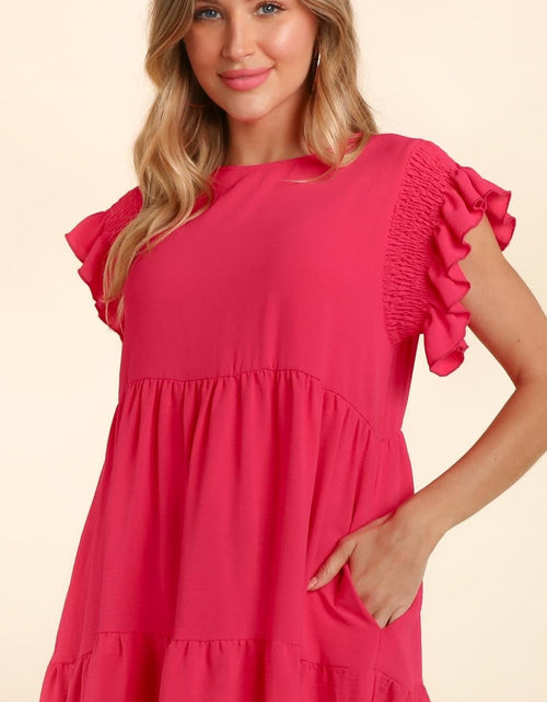 Load image into Gallery viewer, Haptics Full Size Smocking Ruffle Short Sleeve Dress with Pockets

