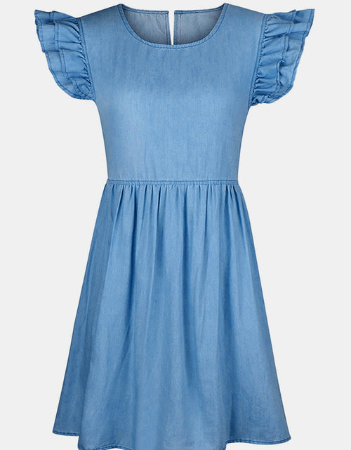 Load image into Gallery viewer, Full Size Ruffled Round Neck Cap Sleeve Denim Dress

