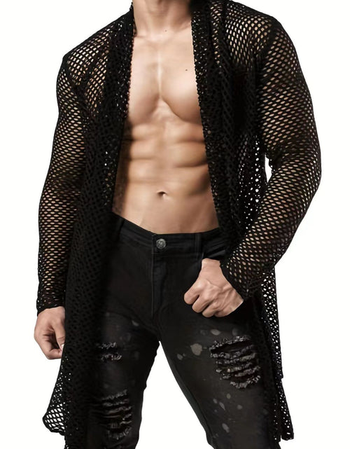 Load image into Gallery viewer, Men's Openwork Open Front Long Sleeve Cover-Up
