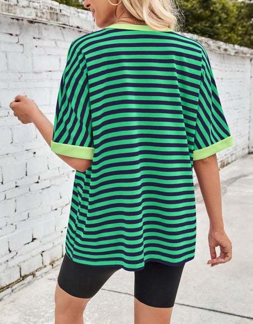 Load image into Gallery viewer, Lovelet Striped Round Neck Half Sleeve T-Shirt
