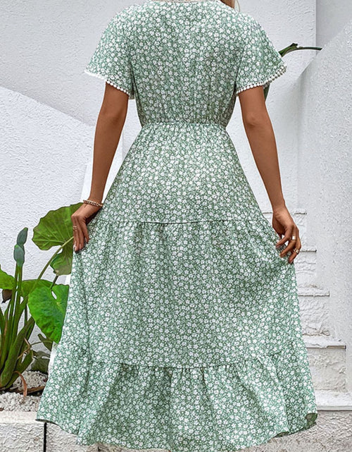 Load image into Gallery viewer, Perfee Ditsy Floral V-Neck Tiered Dress
