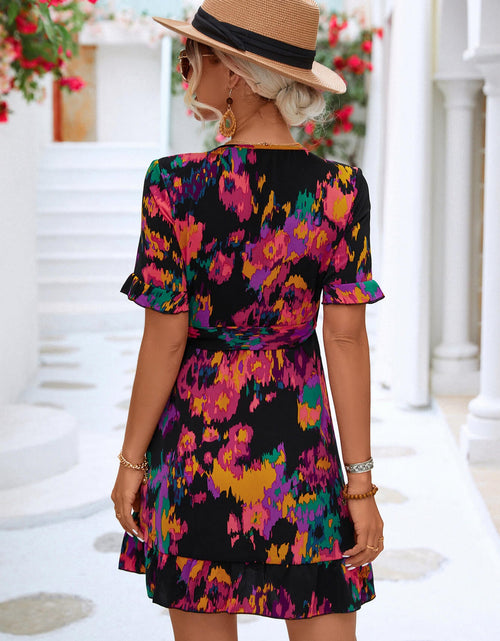 Load image into Gallery viewer, Printed Flounce Sleeve Tied Dress
