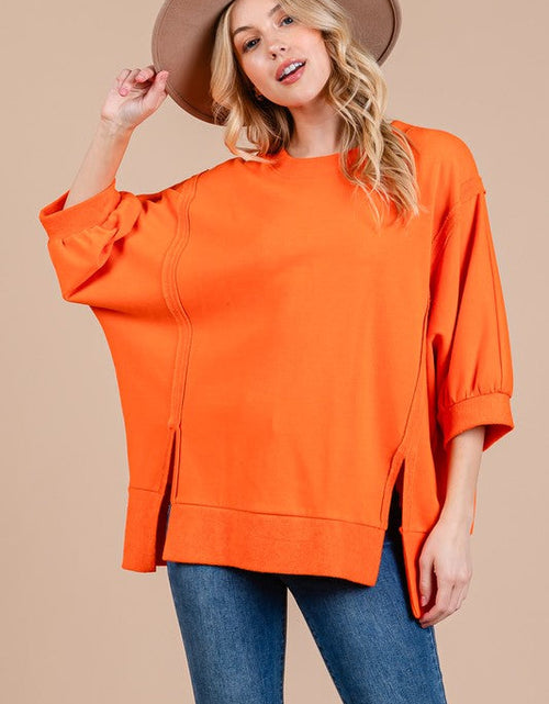 Load image into Gallery viewer, Ces Femme Side Slit Drop Shoulder Puff Sleeve Sweatshirt
