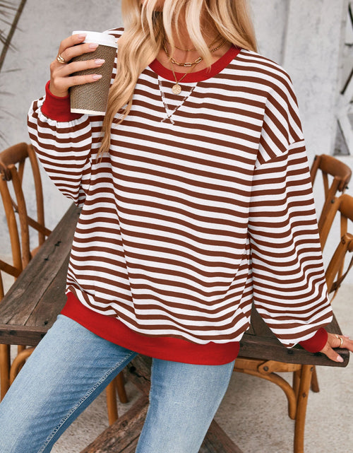 Load image into Gallery viewer, Lovelet Contrast Striped Long Sleeve Sweatshirt
