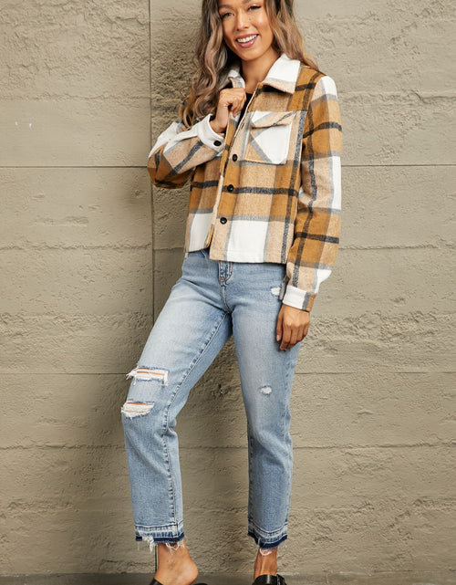 Load image into Gallery viewer, Plaid Collared Neck Jacket with Breast Pockets
