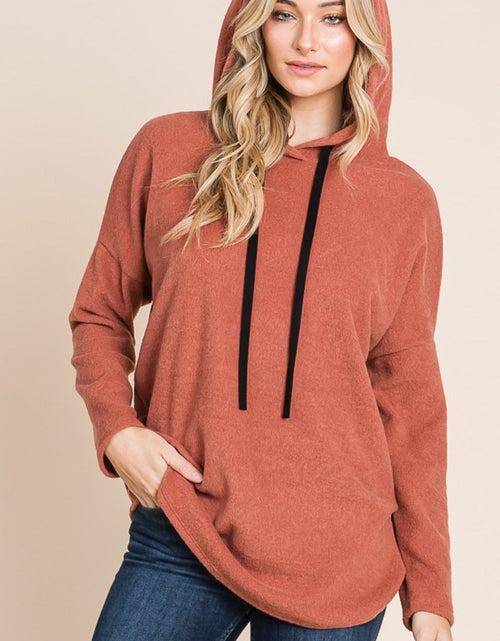 Load image into Gallery viewer, BOMBOM Contrast Drawstring Drop Shoulder Knit Hoodie
