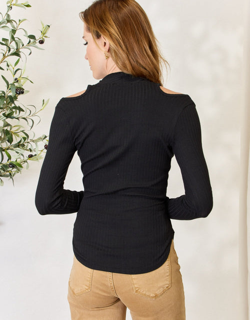 Load image into Gallery viewer, Culture Code Full Size Ribbed Surplice Cold Shoulder Top
