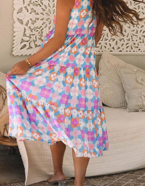 Load image into Gallery viewer, Floral Print Sleeveless Tiered Midi Dress
