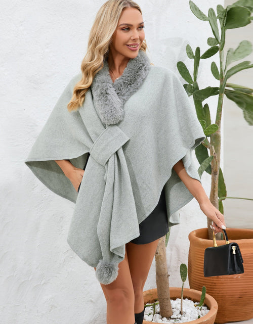Load image into Gallery viewer, Fuzzy Trim Open Front Poncho
