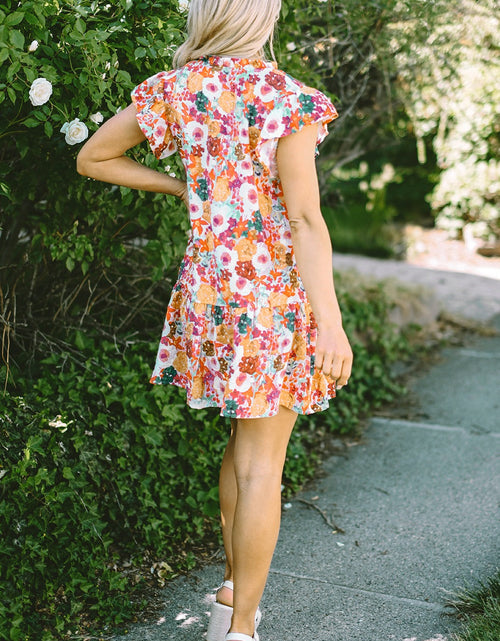 Load image into Gallery viewer, Ruffled Printed Cap Sleeve Mini Dress
